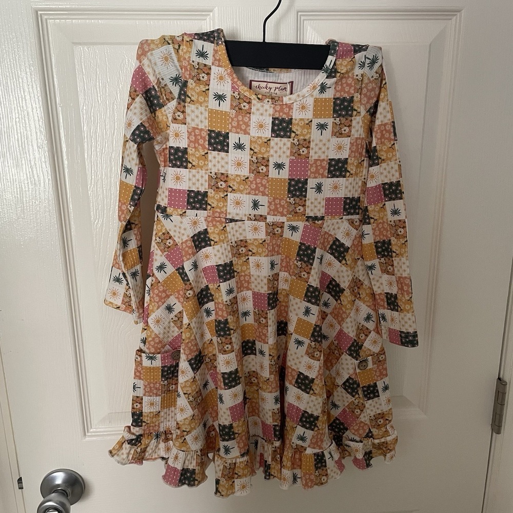 Girls Cheeky Plum Dress Size 5 Elara Ribbed Knit Patchwork Picnic Floral Check